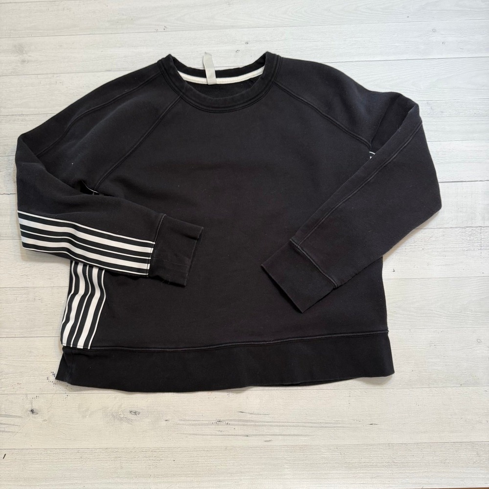 Athleta Women 24/7 Striped Crew‎ Sweatshirt Black Size M